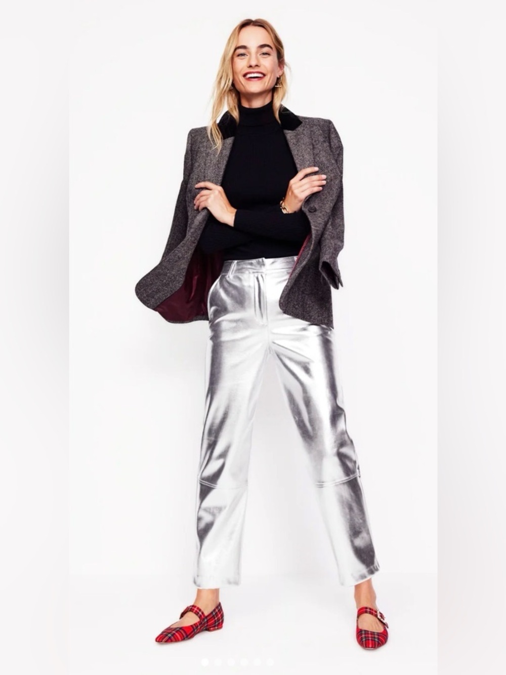 Boden Silver Faux Leather Pants Vegan Straight Leg Size 12